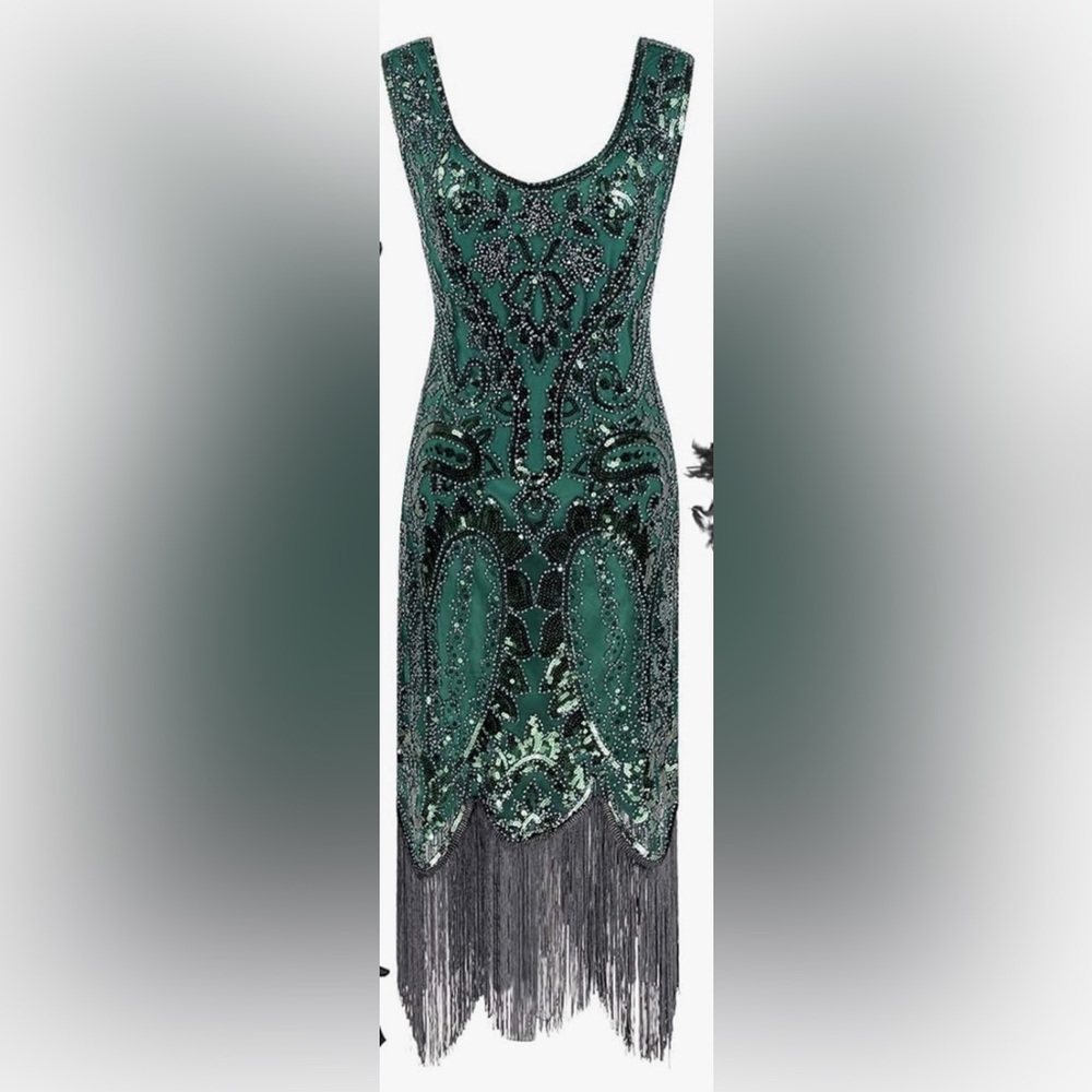 Flapper 1920’s Style Women’s Dress Green/Black